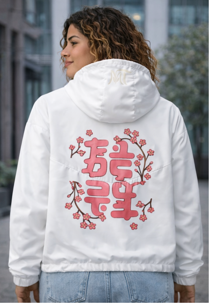 Veste coupe-vent unisexe blanche à capuche – confort léger au quotidien