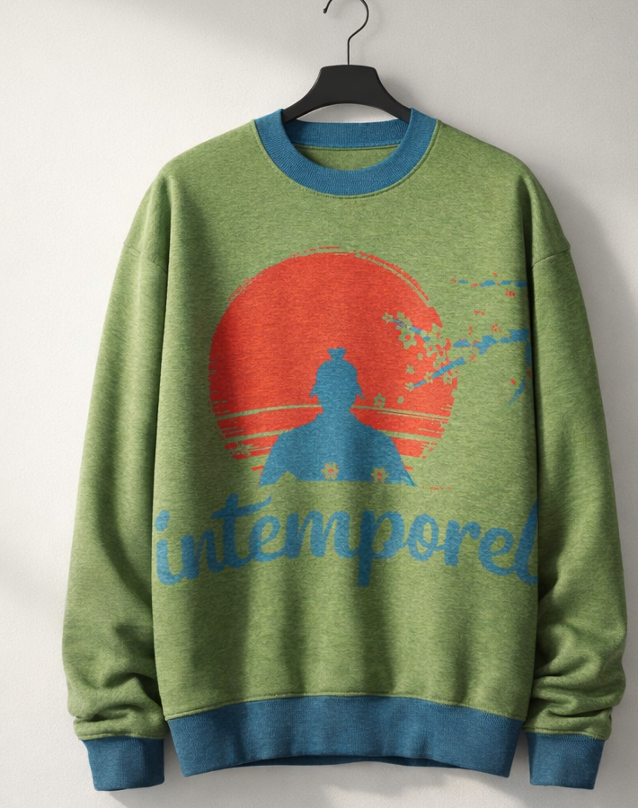 Sweat tricoté unisexe bleu et vert « Intemporel » – col ras du cou