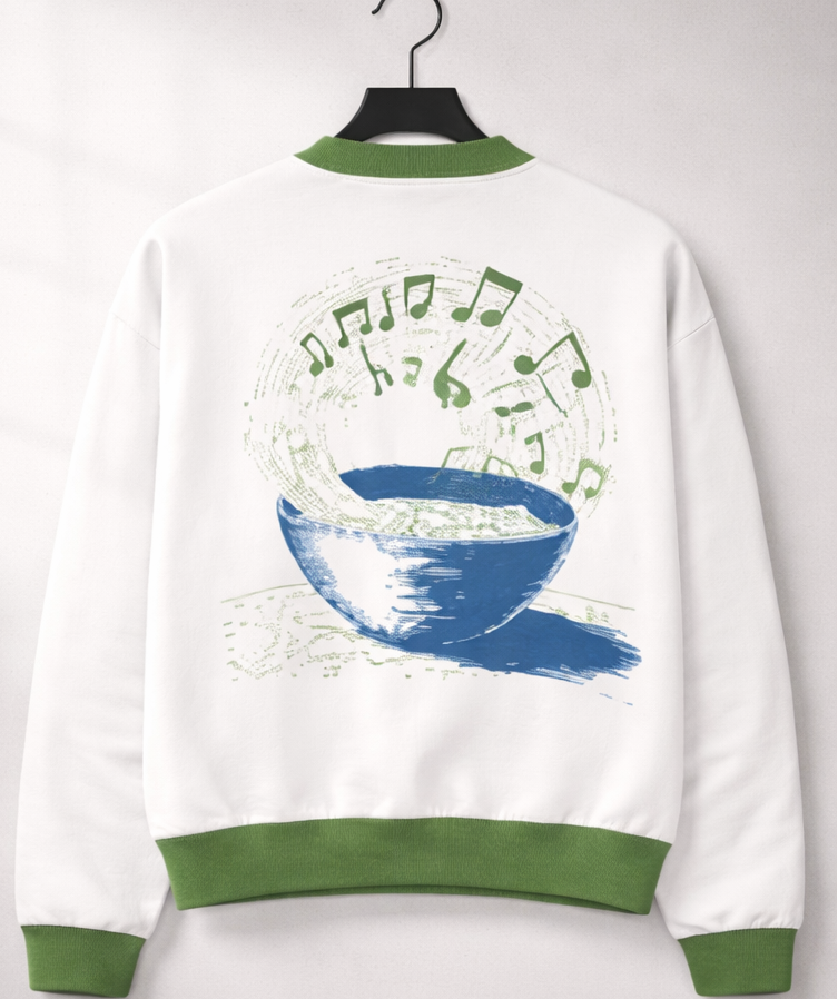 Sweat tricoté unisexe blanc et vert « Intemporel » – col ras du cou